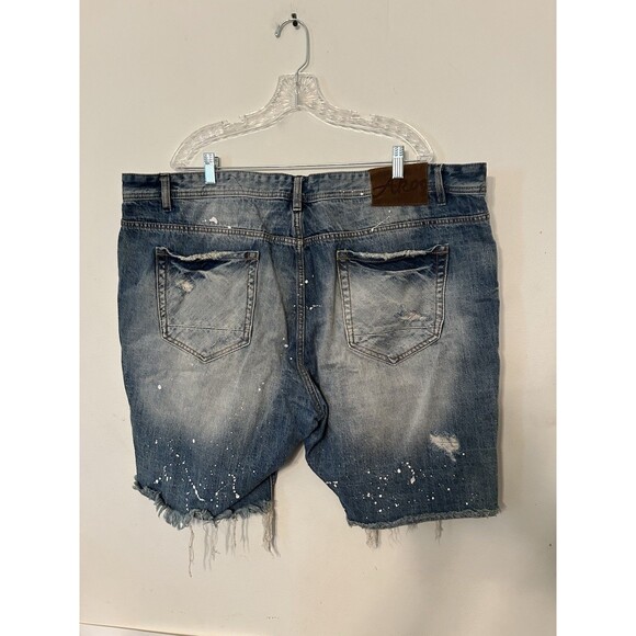 Akoo Denim Splatter Distressed Shorts With Patches Mens 44 - Picture 4 of 11